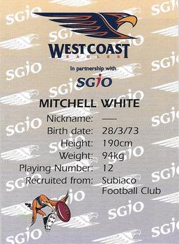 2000 SGIO West Coast Eagles #NNO Mitchell White Back